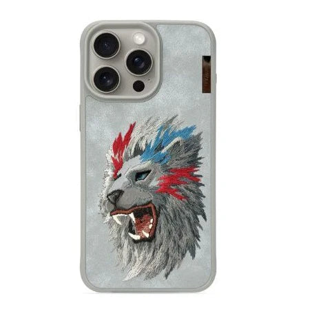 iPhone 15 Pro Nimmy Official Embroidery Lion Shockproof Case - Titanium